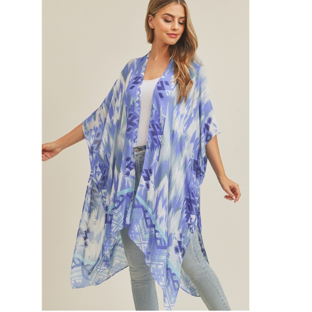 "The Irene" Blue Tie Dye Aztec Kimono